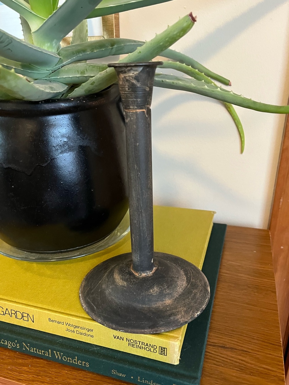 Antique-Style Metal Candle Holder in Distressed Black